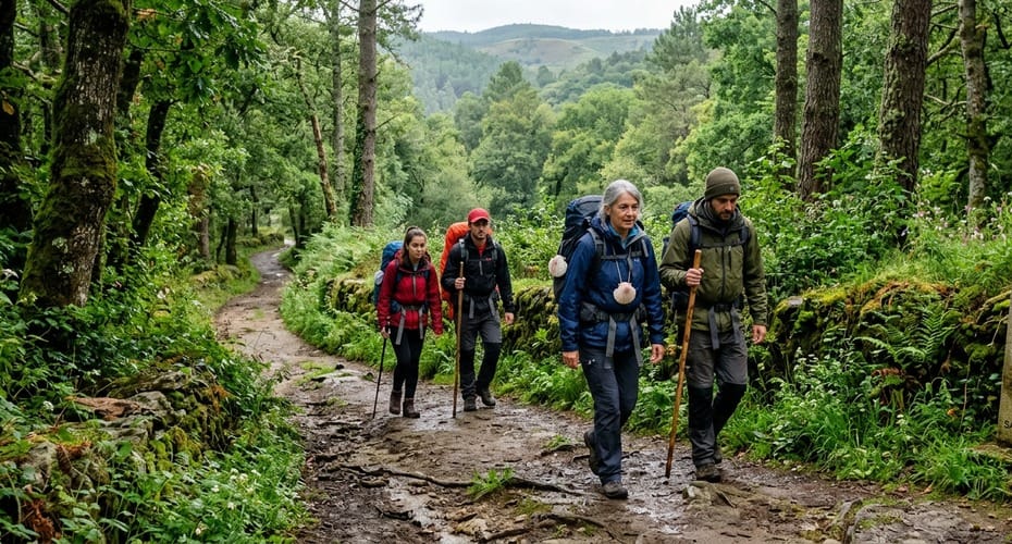 Peregrino en el Camino Primitivo a su paso por Castroverde, Lugo, camino de Santiago